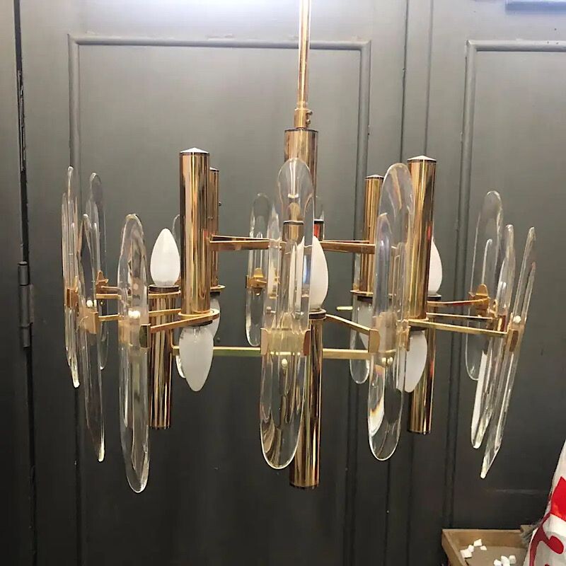 Pair of vintage Chandeliers,  Gaetano Sciolari 1970