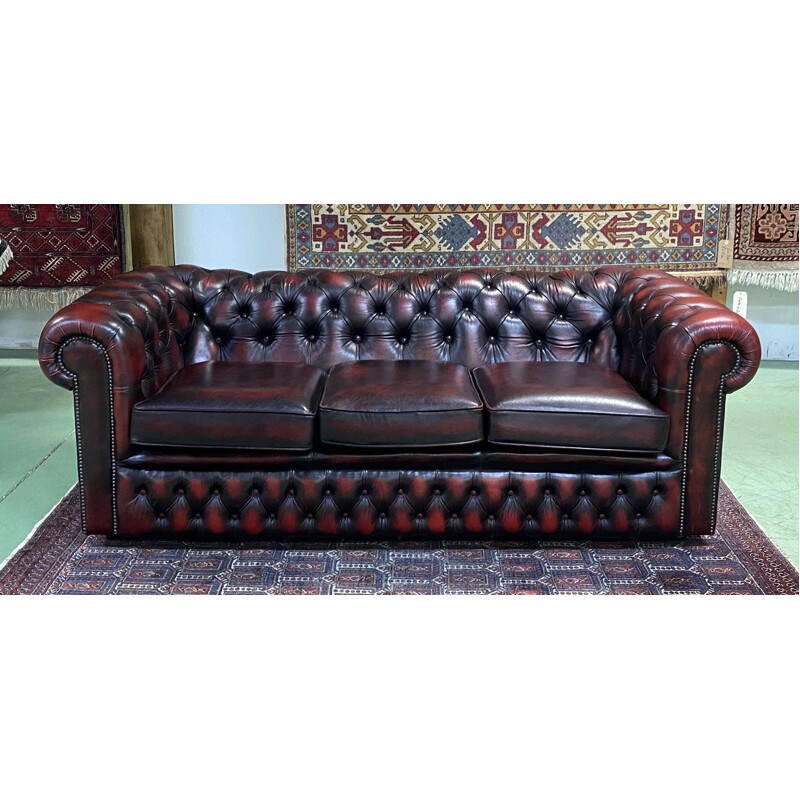 Vintage Sofa B3-75 Chesterfield 3 seater sofa in red leather - 1980