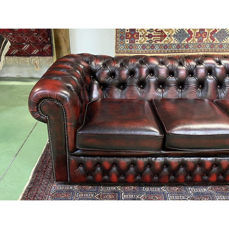 Vintage Sofa B3-75 Chesterfield 3 seater sofa in red leather - 1980