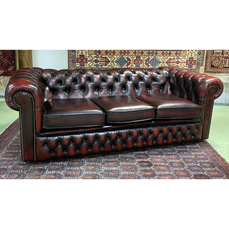 Vintage Sofa B3-75 Chesterfield 3 seater sofa in red leather - 1980