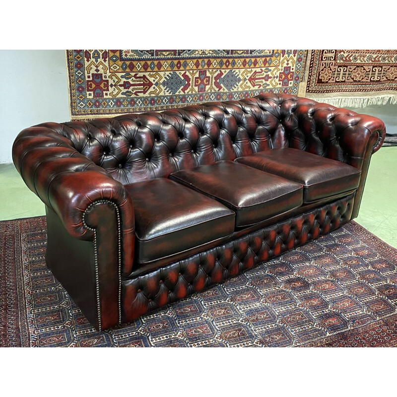 Vintage Sofa B3-75 Chesterfield 3 seater sofa in red leather - 1980