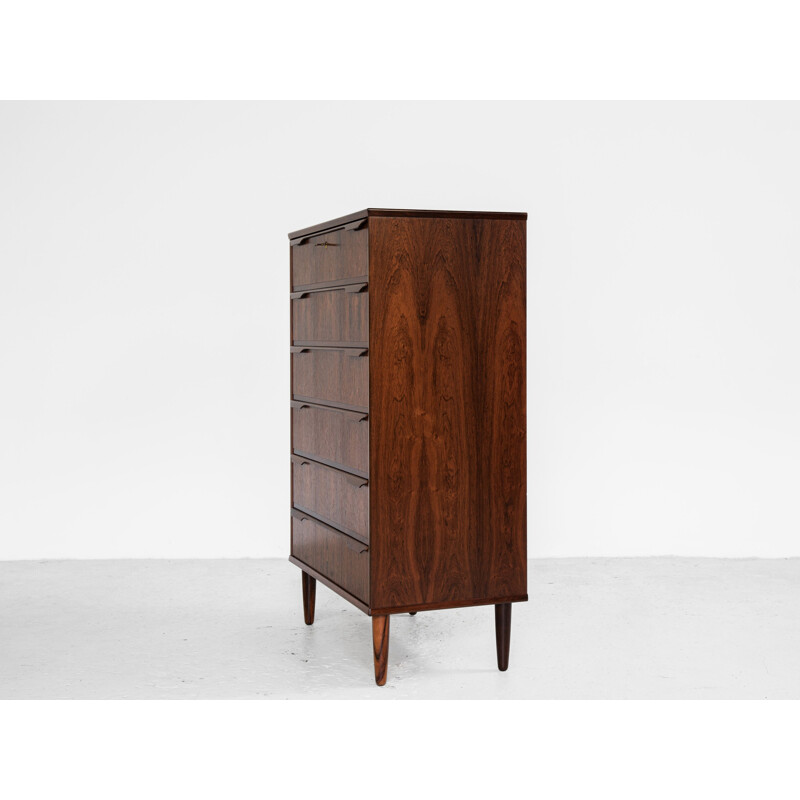 Midcentury chest of 6 drawers in rosewood with long drawer handle in 2 parts Danish 1960s