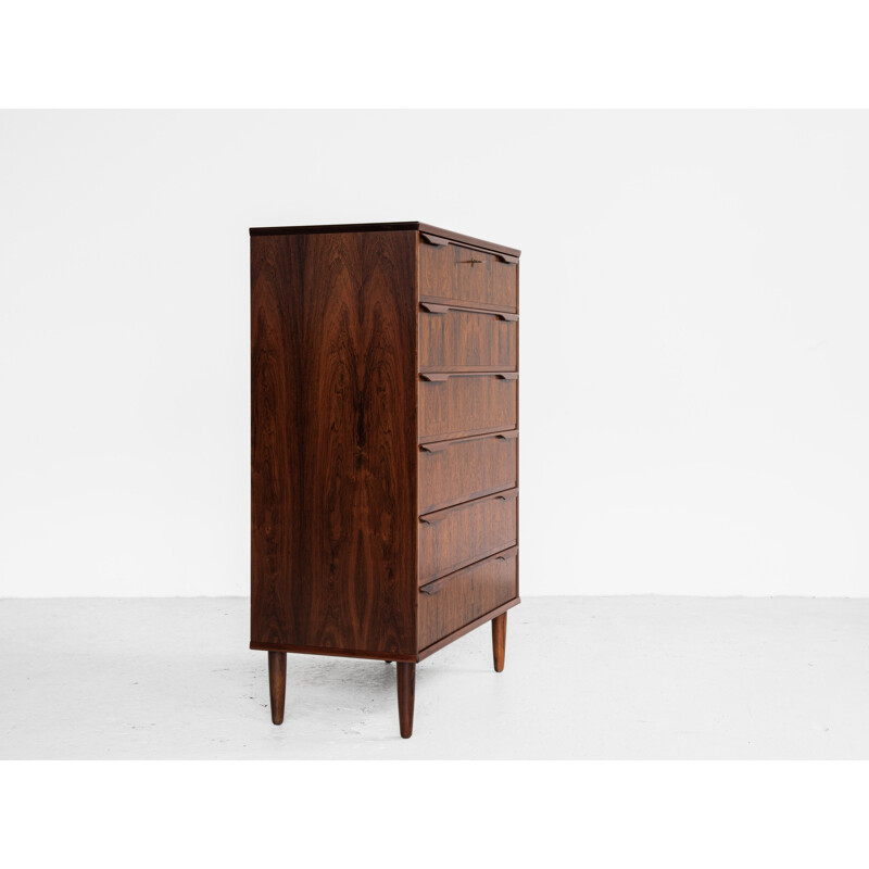 Midcentury chest of 6 drawers in rosewood with long drawer handle in 2 parts Danish 1960s