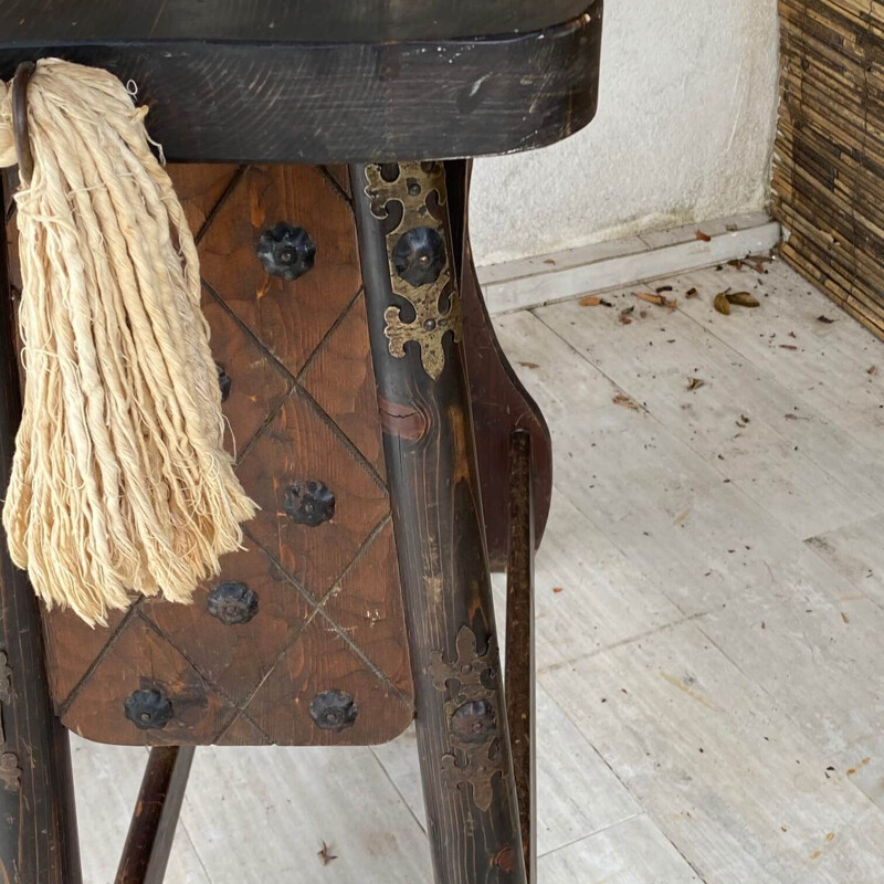 Vintage wooden bar, with a rope, in the style of Audoux Minet 1950