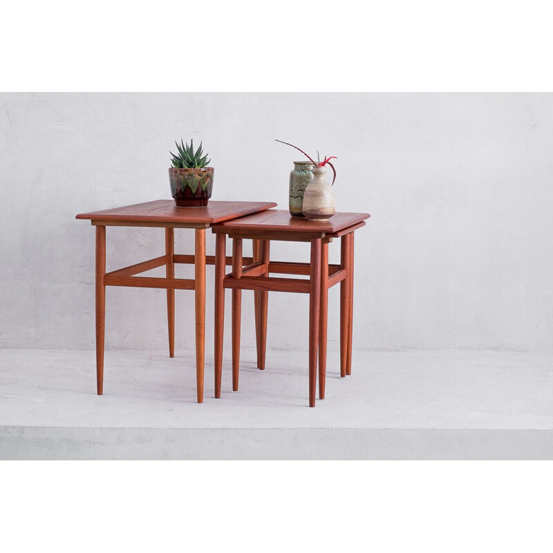 Set of 3 vintage teak nesting tables by Poul Hundevad for the label Fabian Danois 1960