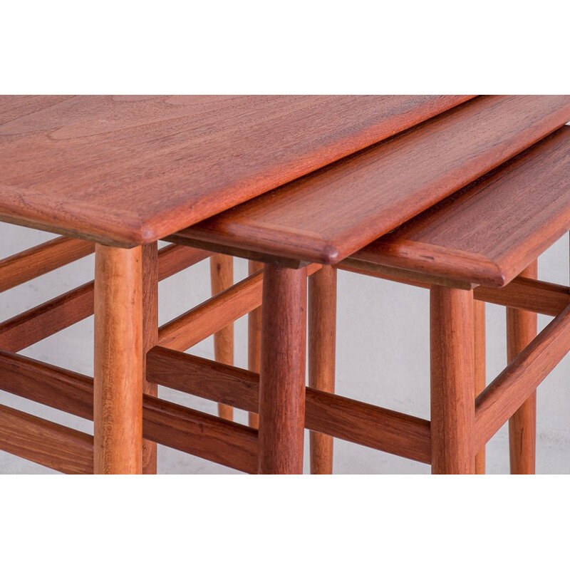 Set of 3 vintage teak nesting tables by Poul Hundevad for the label Fabian Danois 1960