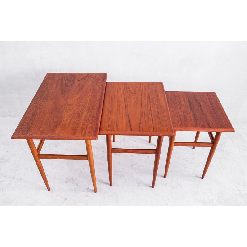 Set of 3 vintage teak nesting tables by Poul Hundevad for the label Fabian Danois 1960