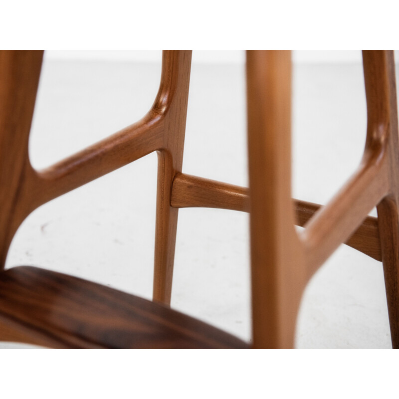 Set of 4 bar Midcentury stools in teak and leather by Erik Buch for O.D. Møbler Danish