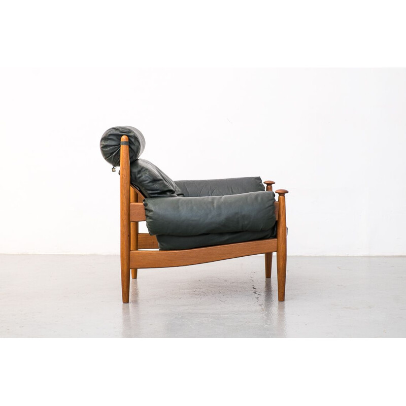 Vintage green leather lounge chair by Profilia Werke 1970s