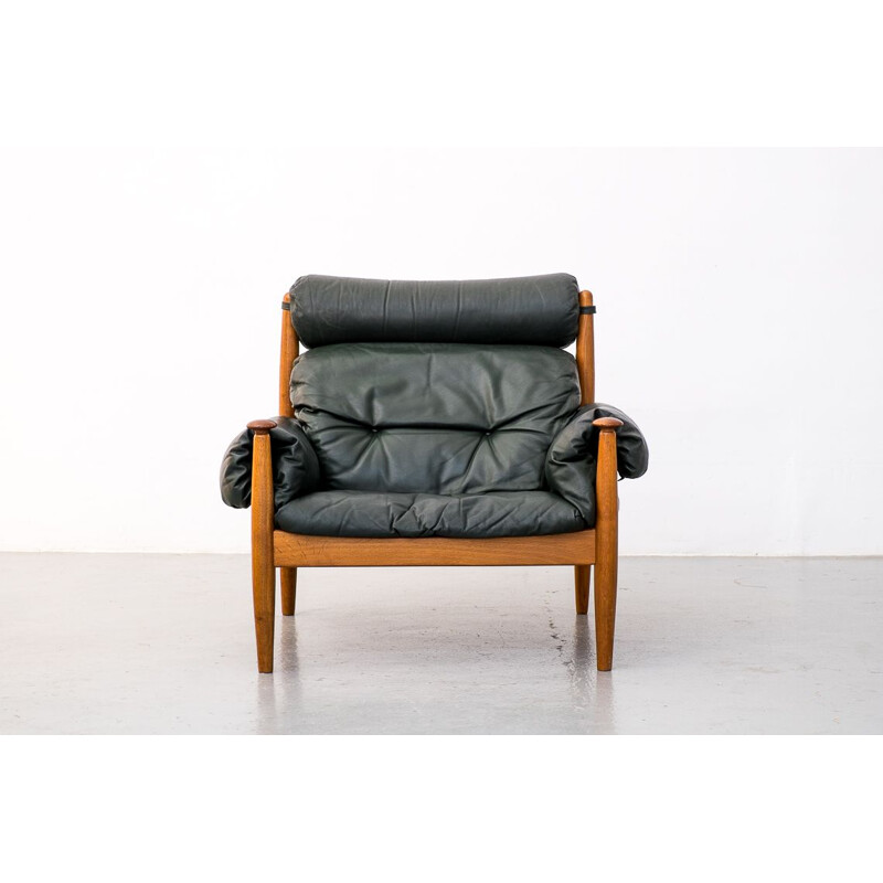 Vintage green leather lounge chair by Profilia Werke 1970s
