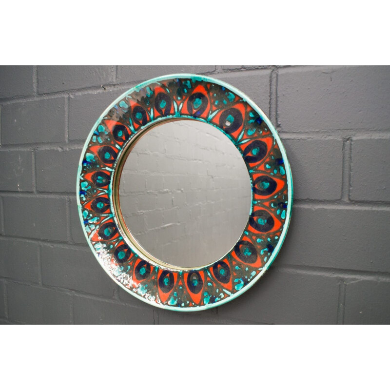 Vintage Round Ceramic Wall Mirror by Allgäuer Keramik, 1950s