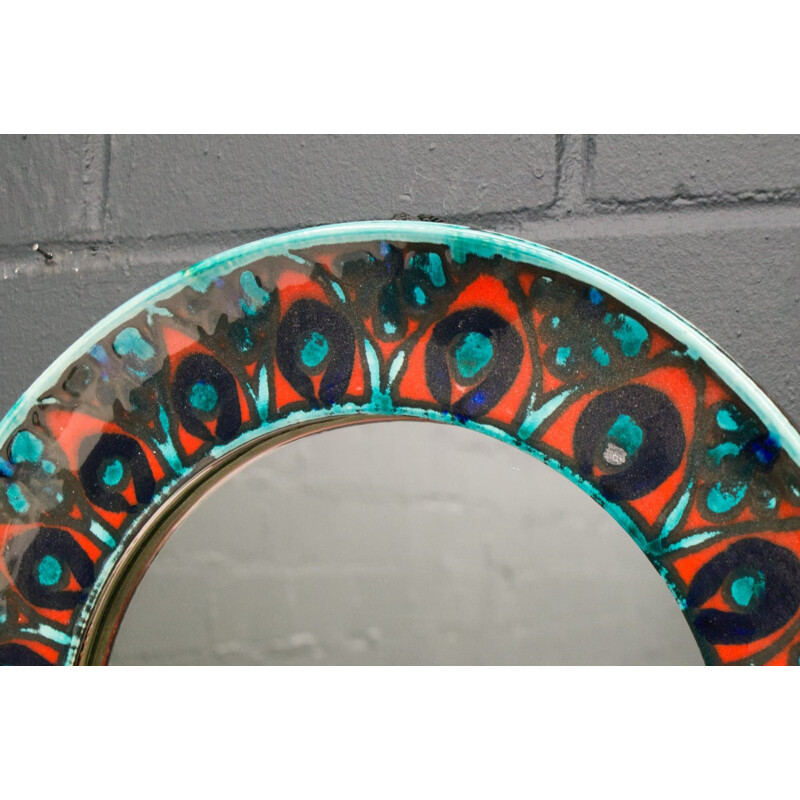 Vintage Round Ceramic Wall Mirror by Allgäuer Keramik, 1950s