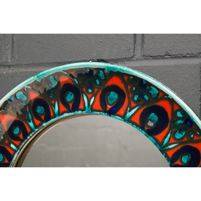 Vintage Round Ceramic Wall Mirror by Allgäuer Keramik, 1950s