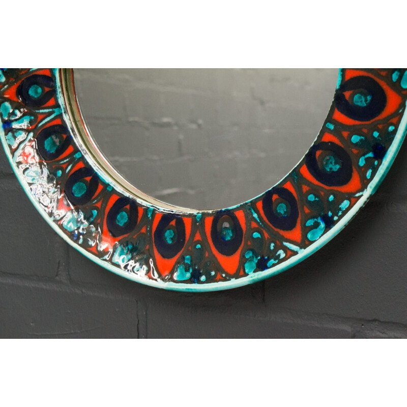 Vintage Round Ceramic Wall Mirror by Allgäuer Keramik, 1950s