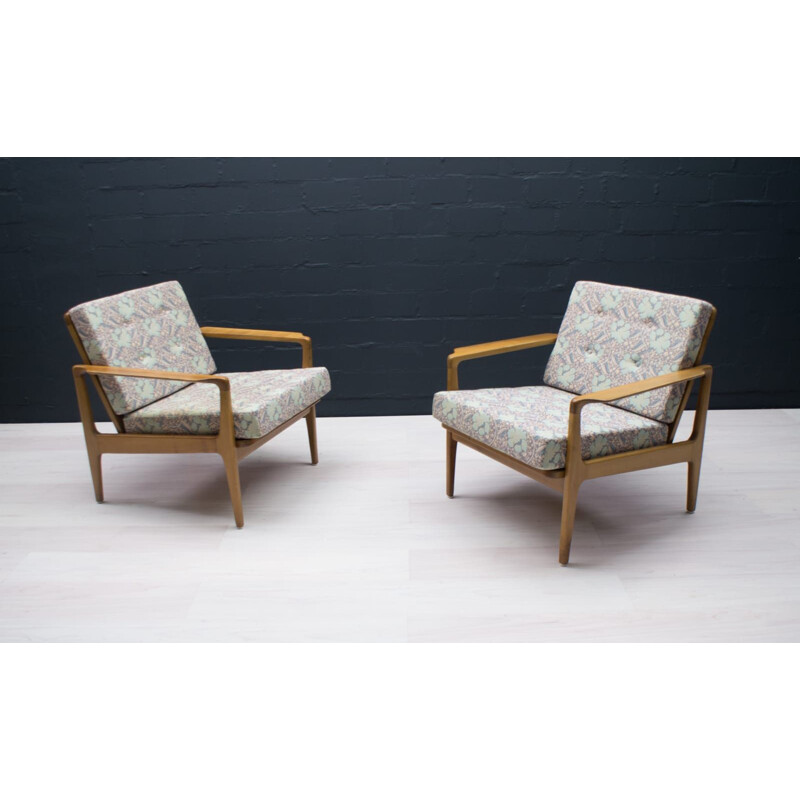 Pair of vintage cherry wood armchairs, Scandinavia 1960