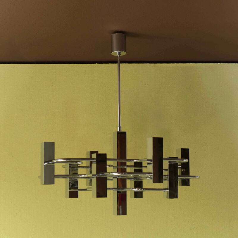 Vintage Sciolari chandelier in chrome plated metal