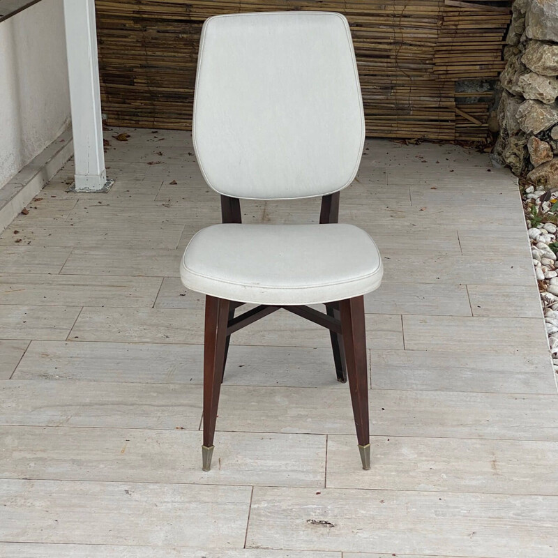 Vintage chair, imitation leather and wood, 1950