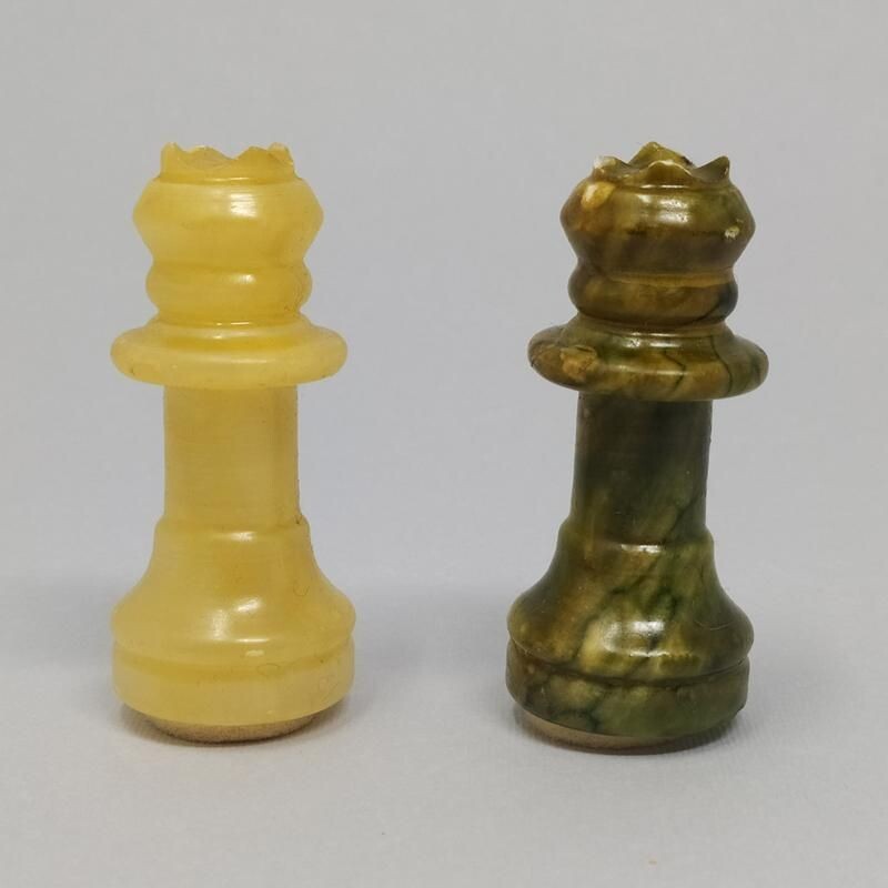 Vintage Chess Set in Green and Beige Marble Handmade Italian 1960s