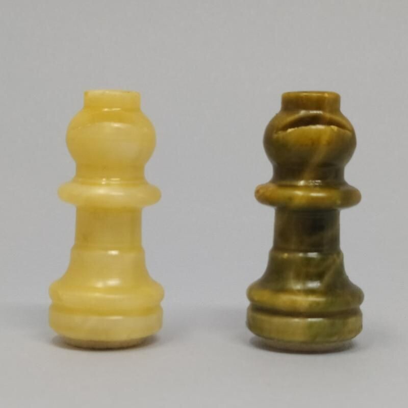 Vintage Chess Set in Green and Beige Marble Handmade Italian 1960s
