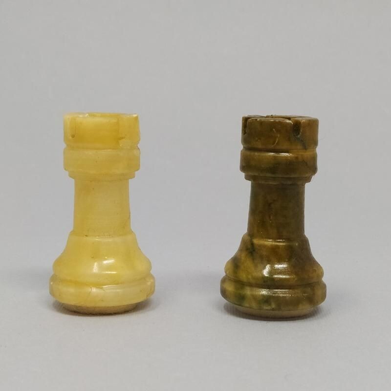 Vintage Chess Set in Green and Beige Marble Handmade Italian 1960s