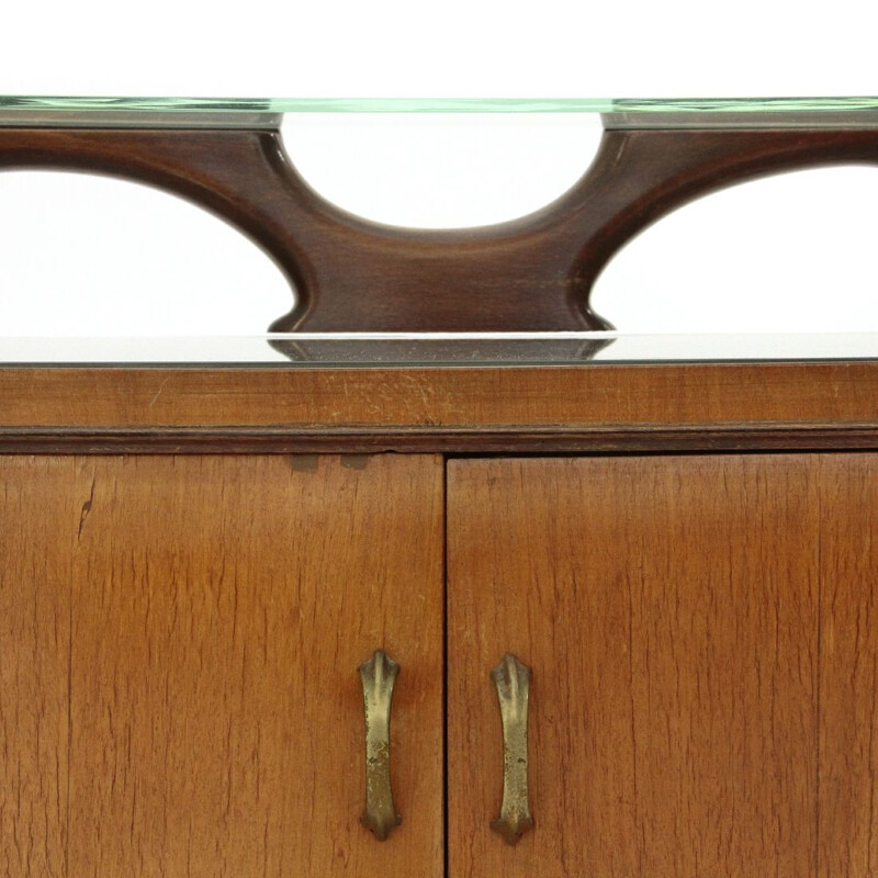 Pair of vintage bedside tables with glass shelf, 1950s