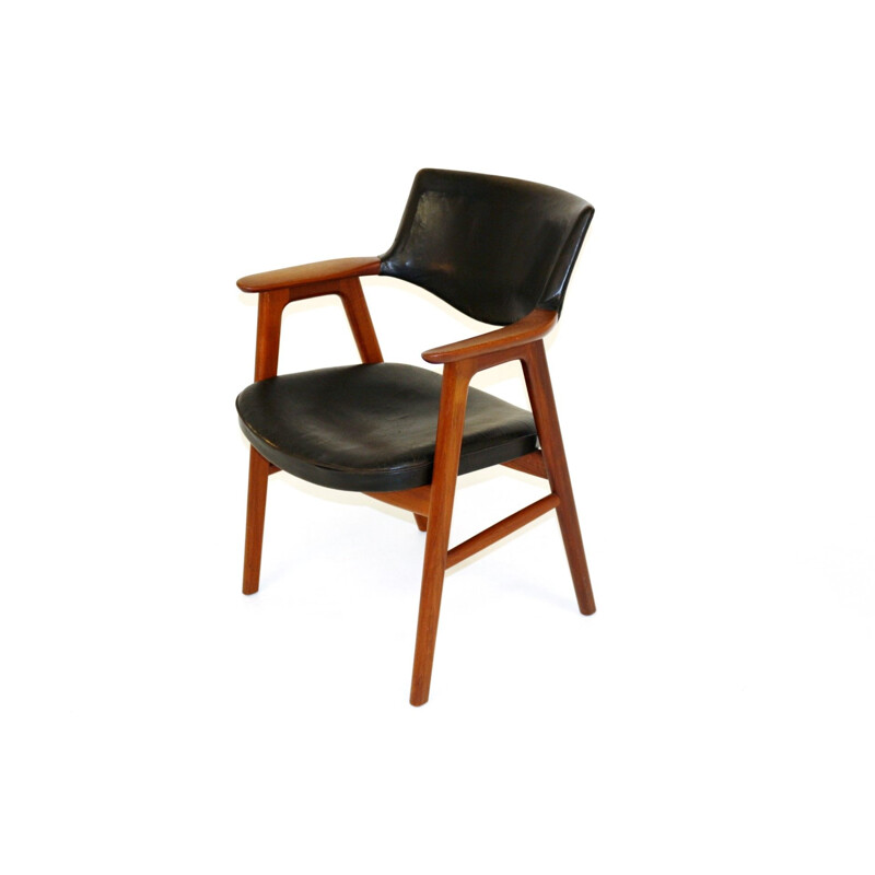 Vintage leather and teak armchair, Erik Kirkegaard, Sweden, 1960