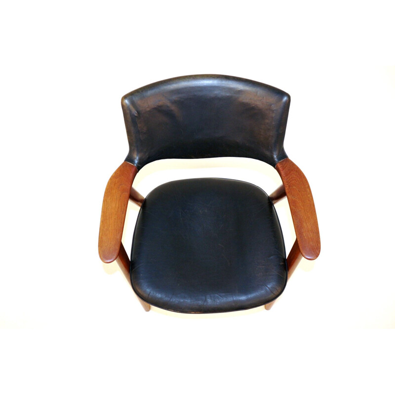 Fauteuil vintage en cuir et en teck, Erik Kirkegaard, Suède, 1960