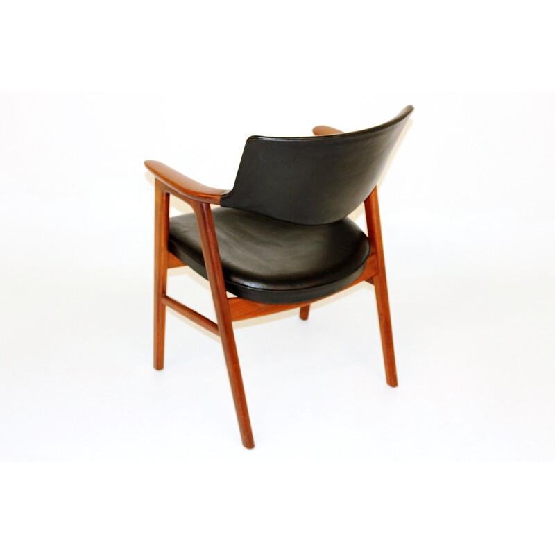 Vintage leather and teak armchair, Erik Kirkegaard, Sweden, 1960