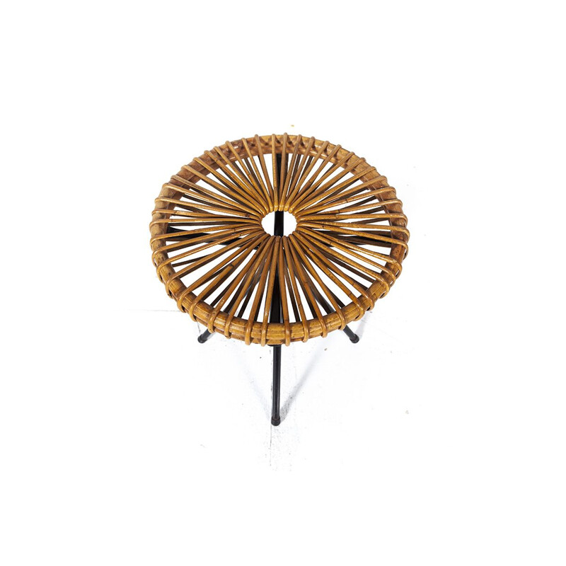 Vintage Rattan Stool by Rohé Noordwolde, Dutch 1960s