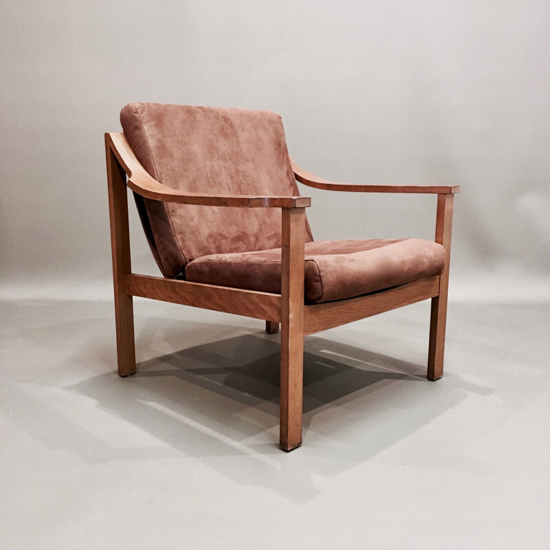 Fauteuil vintage teck camel scandinave 1950