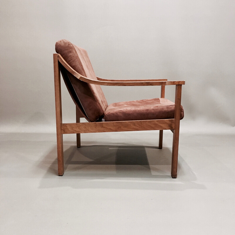 Vintage teak camel scandinavian armchair 1950