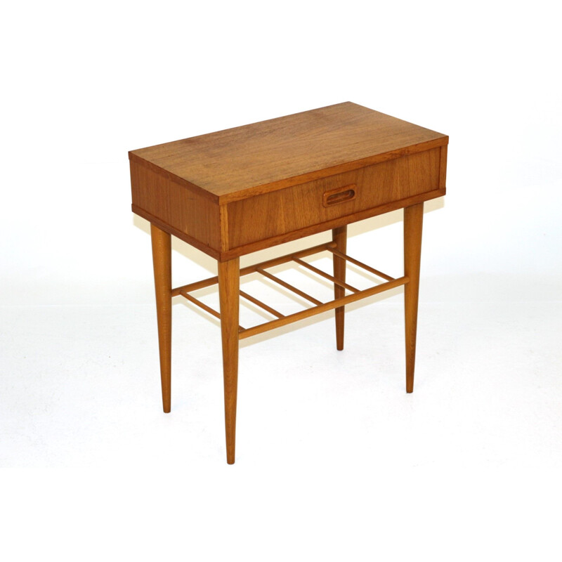 Table de chevet vintage en teck et en hêtre, Suède 1960