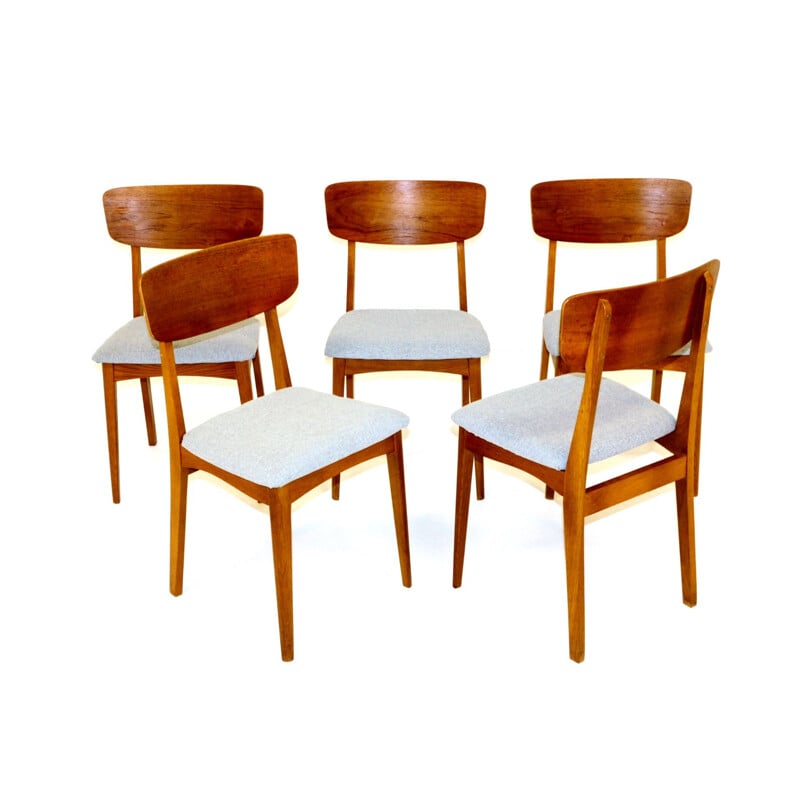 Conjunto de 5 cadeiras de teca e carvalho vintage, Dinamarca, 1960