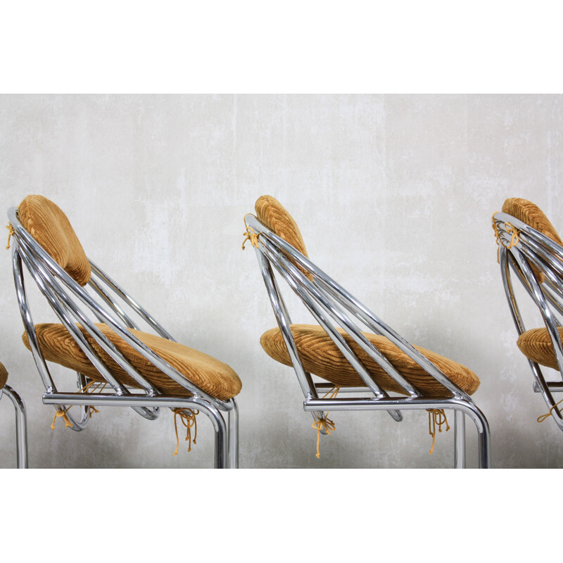 Set of 6 vintage Tubular Steel and Velvet Cantilever Dining Chairs, 1970s