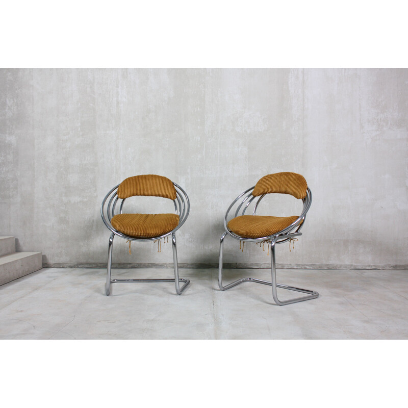 Set of 6 vintage Tubular Steel and Velvet Cantilever Dining Chairs, 1970s