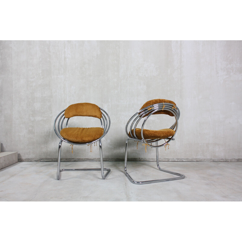 Set of 6 vintage Tubular Steel and Velvet Cantilever Dining Chairs, 1970s