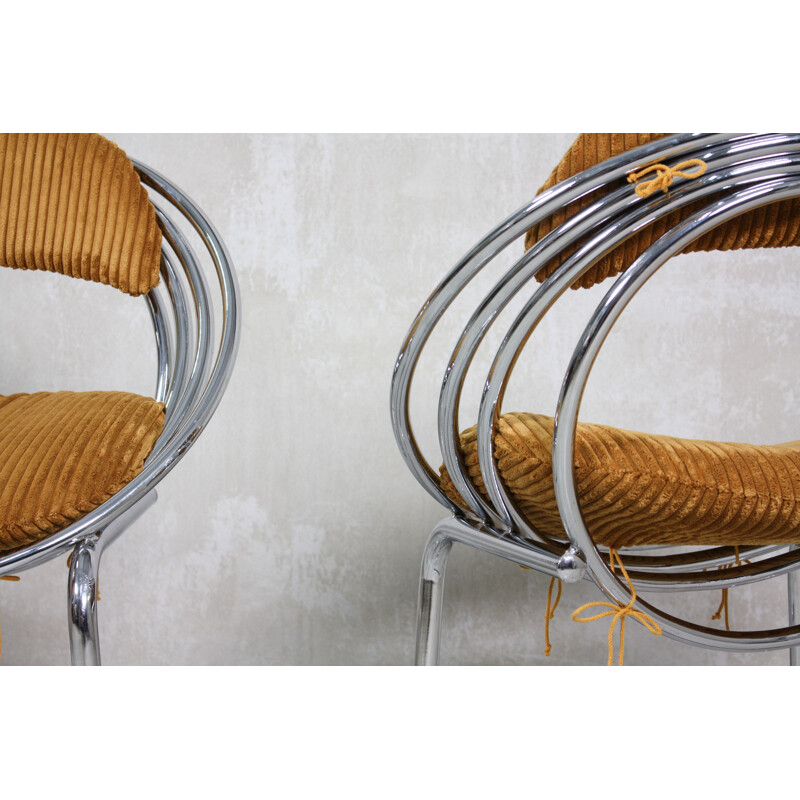 Set of 6 vintage Tubular Steel and Velvet Cantilever Dining Chairs, 1970s