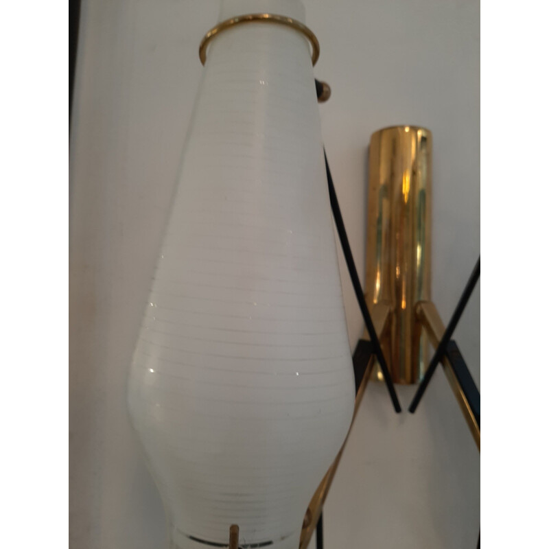 Pair of vintage wall lamp with striated glass, Italy 1950