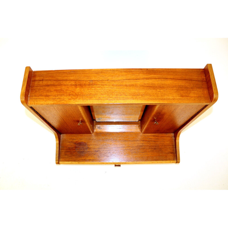 Vintage teak, oak and metal wall dressing table, Sweden 1960