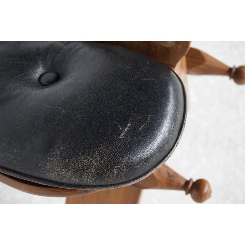 Pair of vintage teak leather stools 1960