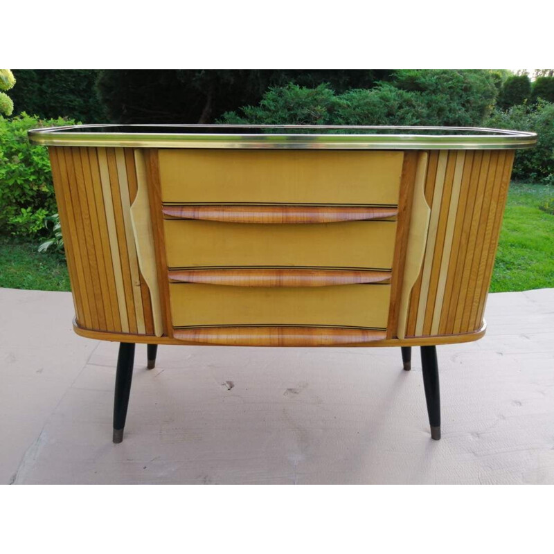 Commode vintage avec plateau en verre 1970