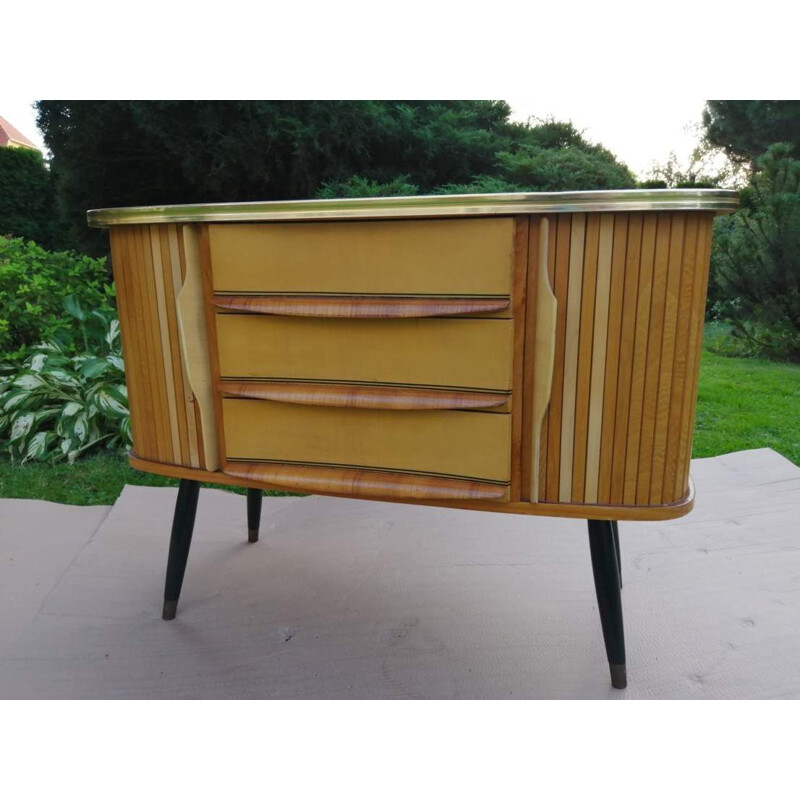 Vintage chest of drawers with glass top 1970