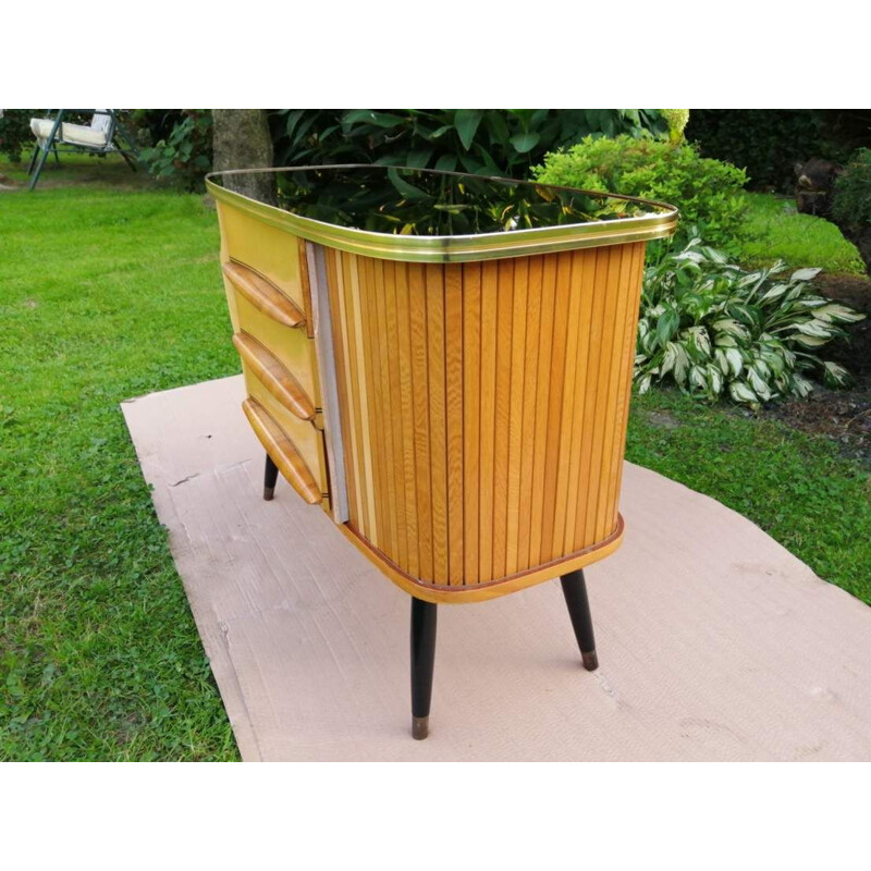 Vintage chest of drawers with glass top 1970