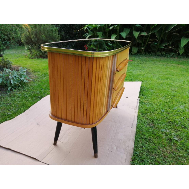 Commode vintage avec plateau en verre 1970