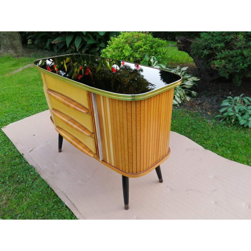 Vintage chest of drawers with glass top 1970