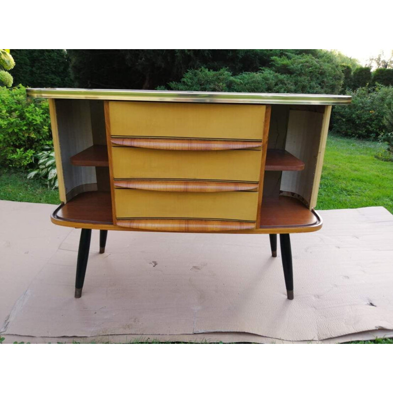 Vintage chest of drawers with glass top 1970