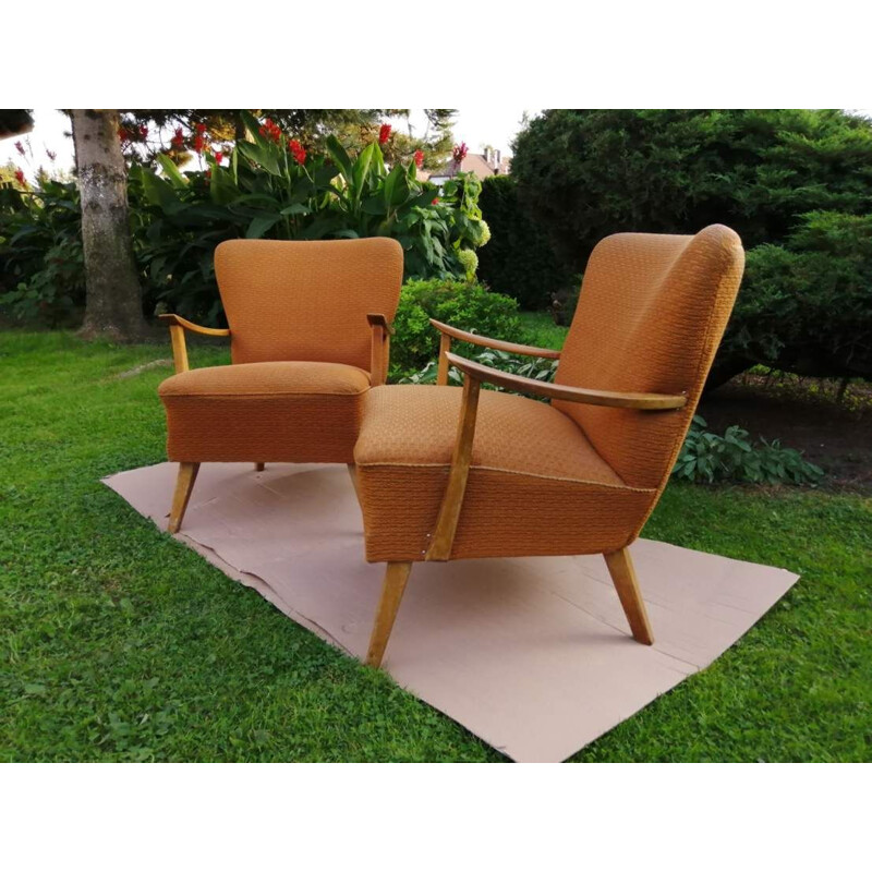 Paire de fauteuils Vintage sur pieds droits 1960