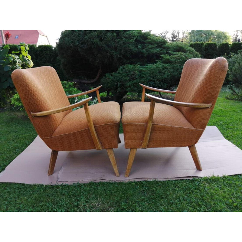 Paire de fauteuils Vintage sur pieds droits 1960