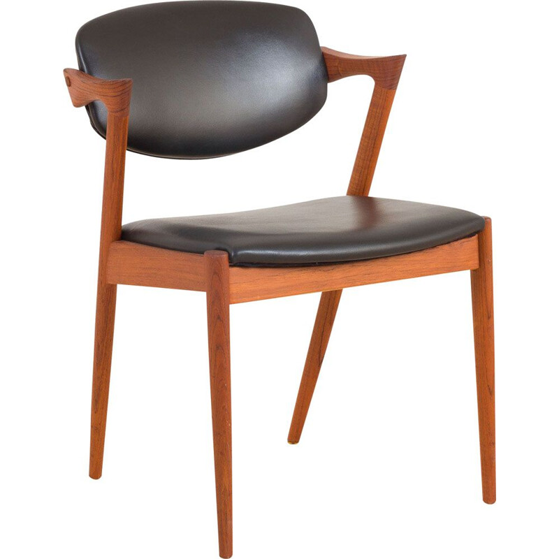 Vintage teak chair model 42 in black leather Kai Kristiansen 1960