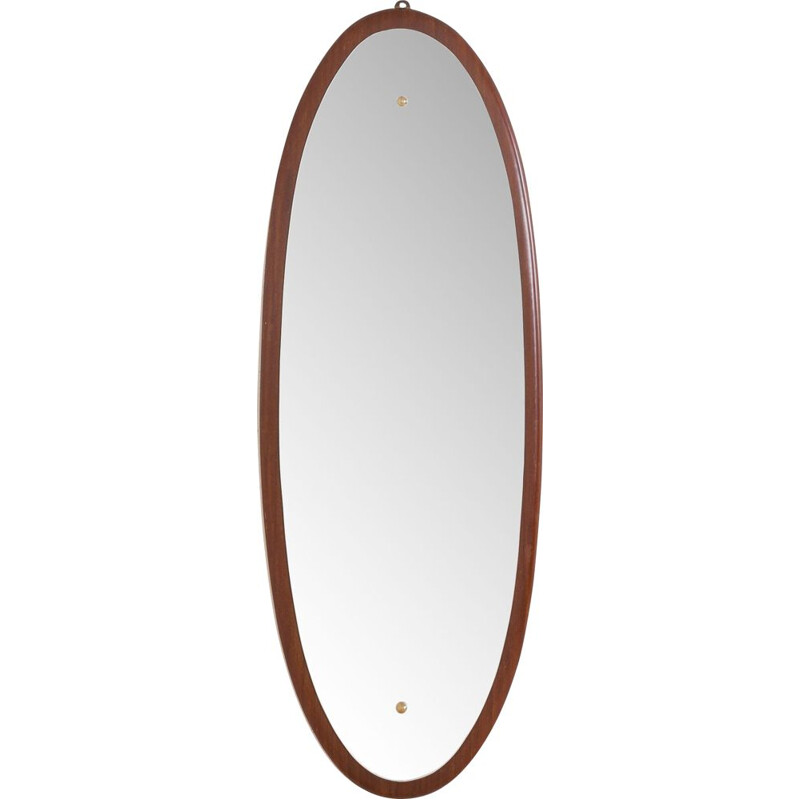 Vintage oval mirror with solid mahogany frame, Italy 1960